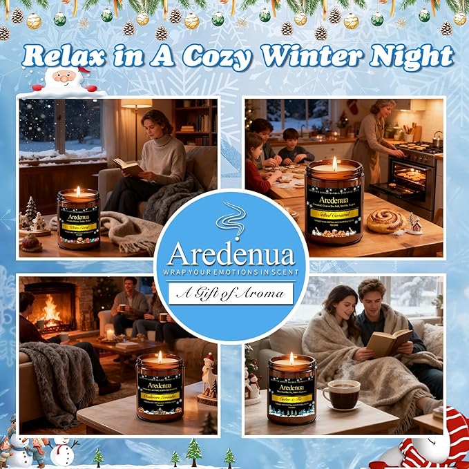 Winter Candles – Clementine Candle | Holiday Scented Candles - Citrus Soy Candle for Odor Eliminator | Winter Christmas Gift for Women Men 7oz Jar with 50H Clean Burn & Long Lasting