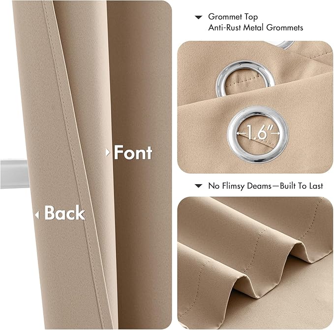 MIULEE Beige Blackout Curtains for Bedroom Living Room 84 Inches Long 2 Panels, Thermal Insulated Room Darkening Drapes Grommet Noise Reducing Light Blocking Window Treatments 40x84 Inch