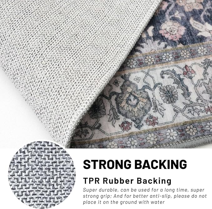KUTA 5x7 Area Rugs, Vintage Washable Rugs for Living Room Grey Black Beige Ultra Thin Soft Non-Slip Printed Distressed Traditional Farmhouse Carpet for Bedroom Dining Room Dorm Office Home