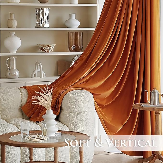 StangH Orange Curtains Velvet - Extra Long Living Room Curtains 108 inches Long, Thermal Insulated Noise Reducing Window Panels for Bedroom, W52 x L108, 2 Panels