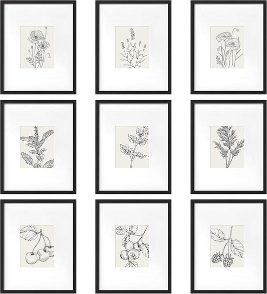 eletecpro 16x20 Picture Frame Set of 9, Display Photos 8x10 with Mat or 16 x 20 Without, Classic Gallery Wall Frame Set for Home, Large Poster Frames for Horizontal & Vertical Mounting, Black