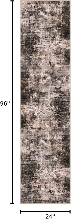 IOHOUZE Abstract Runner Rug 2x8 Ft Washable Runners for Hallways, Non Slip Kitchen Runner Printed Faux Wool Entryway Runner Indoor, Modern Abstract Floor Carpet for Hall Kitchen Bedroom, Brown/Rust