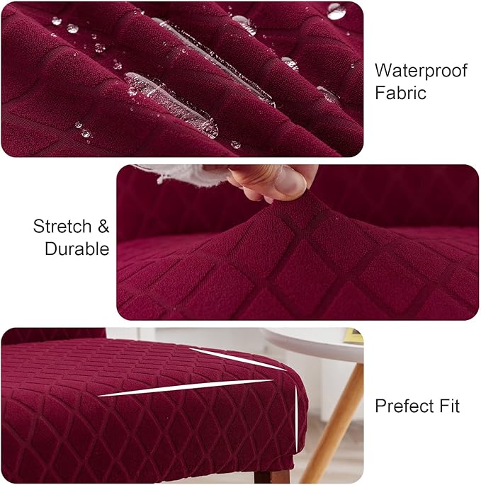 Genina Waterproof Chair Covers for Dining Room, Stretch Jacquard Dining Chair Slipcovers Removable Washable Chair Protector for Kitchen, Hotel, Restaurant (Argyle-Wine Red, 4 PCS)
