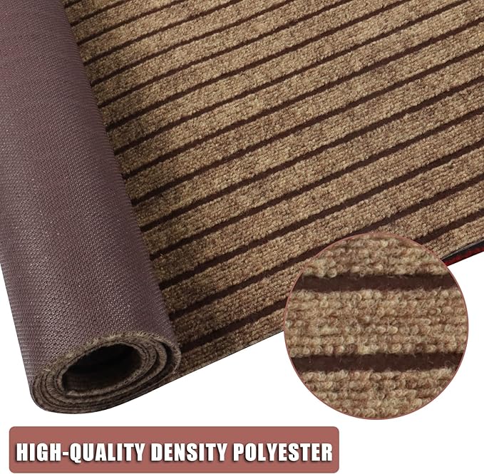 Runner Rug 4 ft x 44 ft Indoor/Outdoor Low Profile, Hallway, Kitchen, Patio, Deck Area, RV, Entryway, Garage, with Non-Slip Rubber Backing, Brown with Brown Stripe, Custom