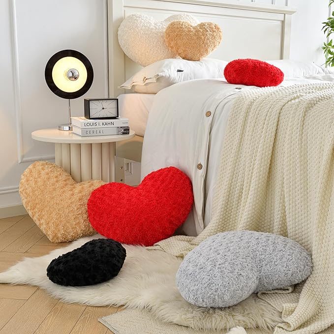 Heart Pillow, Soft Heart Shaped Pillow with Room Decorative Throw Pillows for Bed Couch Chair Sofa, Heart Shaped Cute Throw Pillow Cushion for Bedroom Living Room (Red, Large 19.6" x 15.7")