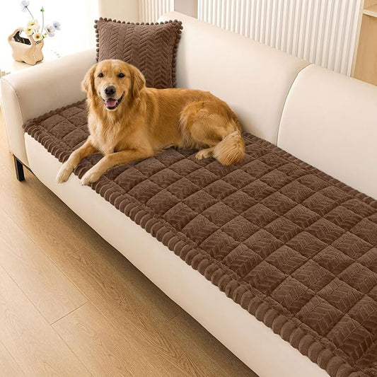 Smiry Non Slip Couch Covers for Dogs, Fuzzy Pet Couch Covers for 3 Cushion Sofa Pet Friendly, Soft Sofa Slipcovers Cushion Furniture Protector Washable (Brown, 27.6" x 88")