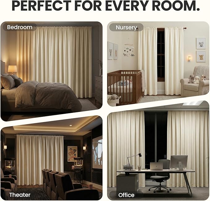 ECLIPSE Kendall Modern Blackout Thermal Rod Pocket Window Curtain for Bedroom or Living Room (1 Panel), 42" x 63", Ivory