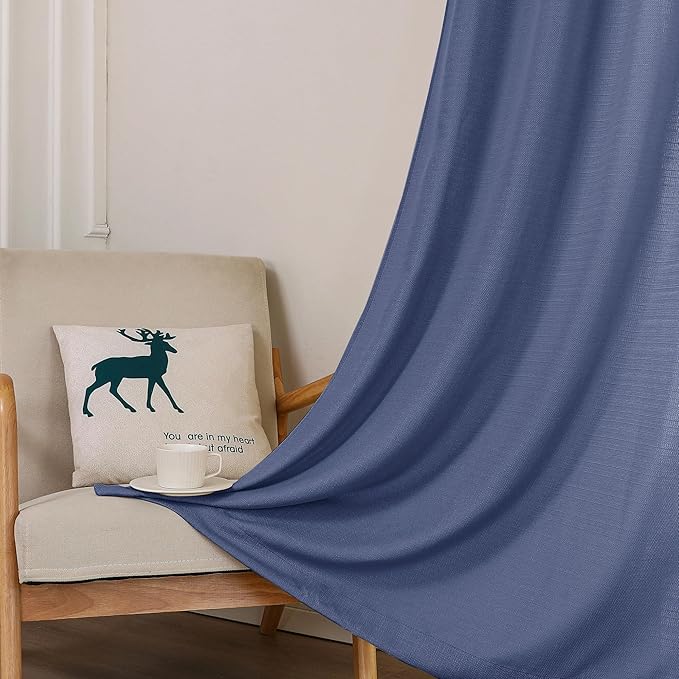 Chyhomenyc Bennet Blue Curtains 84 Inches Long 2 Panels, Faux Linen Textured Semi Sheer Light Filtering Soft Airy Privacy Farmhouse Curtain Drapes for Living Room Bedroom, 40" Wx84 L