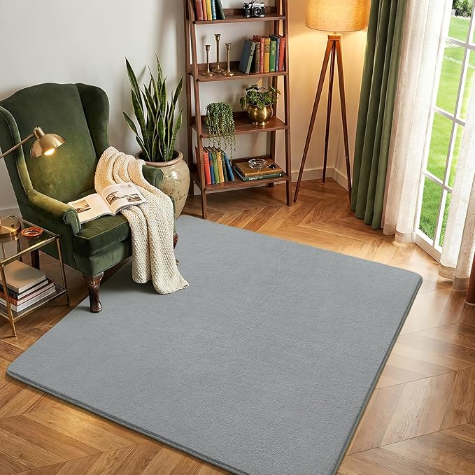Amearea 4x4 Square Area Rugs for Bedroom Living Room, Modern Grey Thickened Memory Foam Rug, Fluffy Indoor Washable Rug Non Slip Minimalist Carpet for Entryway Kids Boys Girls Dorm Nursery Room Decor