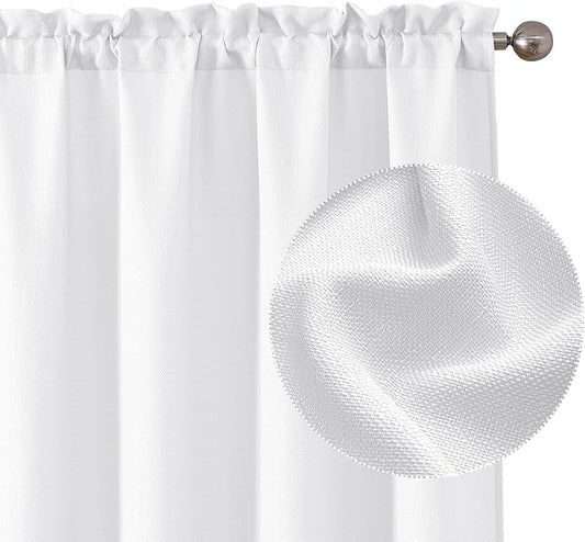 Chyhomenyc White Curtains 90 Inch Length 2 Panels Set, Faux Linen Textured Semi Sheer Light Filtering Soft Airy Privacy Farmhouse Curtain Drapes for Living Room Bedroom, 40 Wx90 L Inches