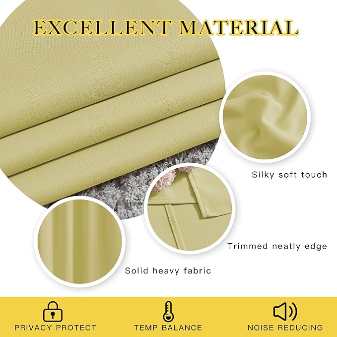 NICETOWN Paler Yellow Room Darkening Doorway Curtains 78 inch Length 2 Panels, Grommet Light Reducing Thermal Insulated Privacy Door Curtains Window Treatments for Bedroom, W52 x L78