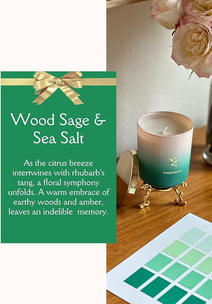 Pet Odor Candle | Wood Sage & Sea Salt w/Gold Leaves Symbol | Refreshing Green Candle for Pet Odor Eliminator, Soy Non Toxic Spring Scents and Mom Gifts