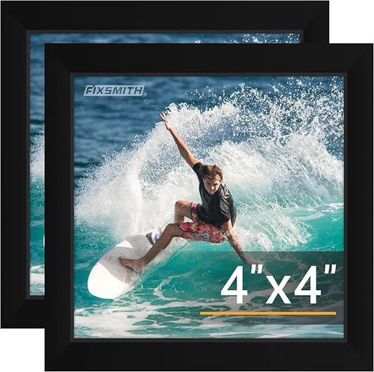 FIXSMITH 4x4 Picture Frame Set of 2, 4x4 Photo Frames with HD Plexiglass for Wall Hanging or Tabletop Display, Black