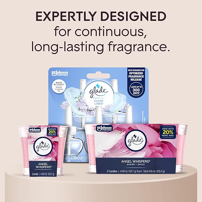 Glade 1-Wick Scented Candle Jar, Angel Whispers, Air Freshener Infused with Essential Oils, 4.08 Oz, 3 Count