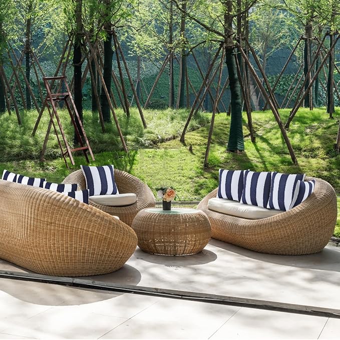 JMGBird Pack of 2 Decorative Pillows with Inserts - 18x18 Water-Resistant Navy Blue with White Stripe Outdoor Throw Pillows for Patio Furniture, Couch, Bed
