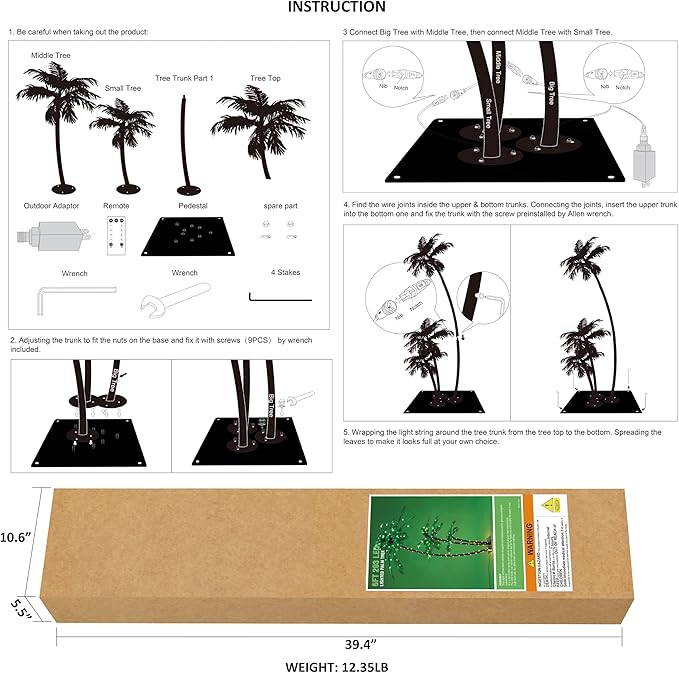 LIGHTSHARE Lighted 6FT Gorgeous Palm Tree 3Trunks Artificial Palm Tree 203LED Lights for Office Decoration Outdoor and Indoors Tiki Bar Christmas Patio Pool- Electric