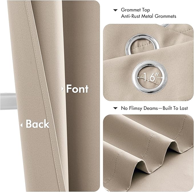 MIULEE Taupe Blackout Curtains for Bedroom Living Room 72 Inches Long 2 Panels, Thermal Insulated Room Darkening Drapes Grommet Noise Reducing Light Blocking Window Treatments 40x72 inch
