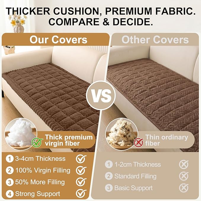 Smiry Non Slip Couch Covers for Dogs, Fuzzy Pet Couch Covers for 3 Cushion Sofa Pet Friendly, Soft Sofa Slipcovers Cushion Furniture Protector Washable (Brown, 27.6" x 88")