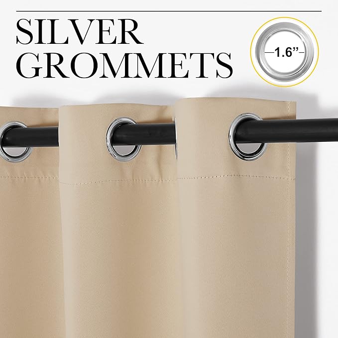 NICETOWN Blackout Curtains Panels for Living Room, 2 Panels, 66 x 70 Inch, Biscotti Beige, 3 Pass Microfiber Noise Reducing Thermal Insulated Solid Ring Top Blackout Window Drapes