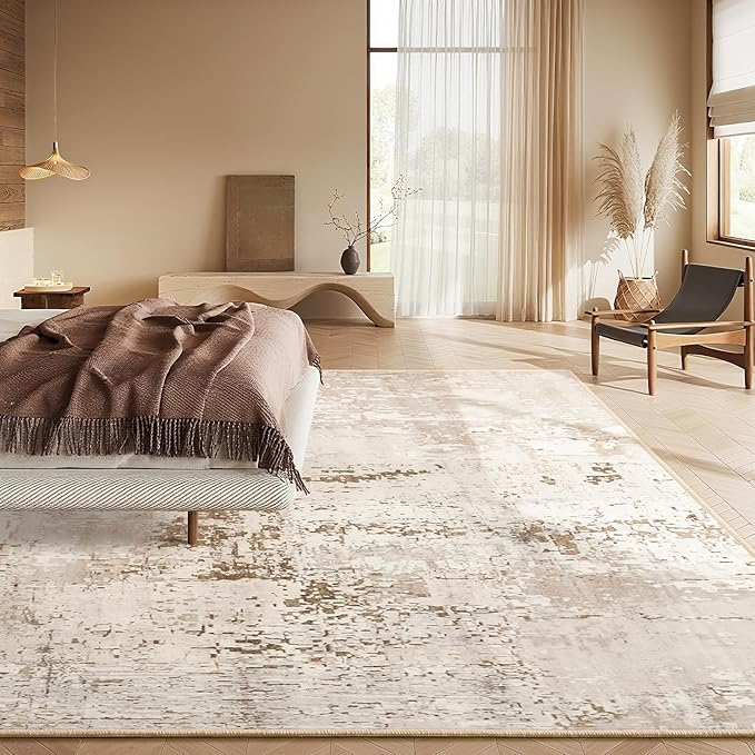HOMORE Living Room Rug 8x10 Large Rug Beige Area Rugs Non Slip Washable Rugs for Bedroom Dining Room Abstract Carpet for Farmhouse Kids Playroom Classroom