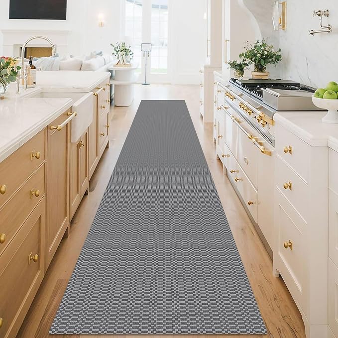 KOZYFLY Washable Runner Rug 3x18 ft Hallway Kitchen Runner Rugs with Rubber Backing Bobo Non Slip Entryway Runner Indoor, Long Carpet Runners for Hall Kitchen Entryway, Grey/Charcoal Grey