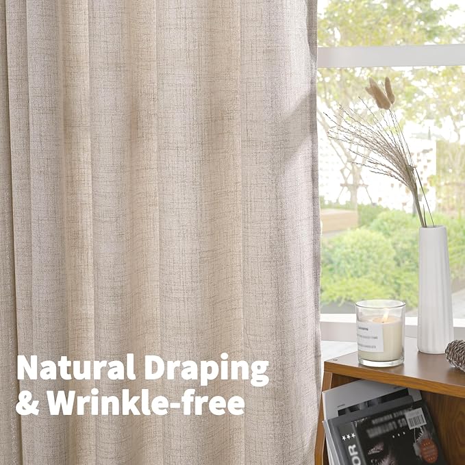 YoungsTex Short Linen Curtains 54 Inch Length 2 Panels for Window, Light Filtering Drapes Semi Sheer with Bronze Grommet Rustic Textured for Bathroom Bedroom Living Room, 42 X 54 Inch