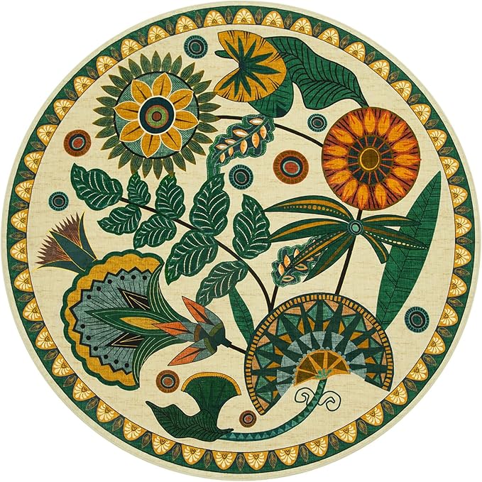 Joydeco Egypt Floral Boho Round Rugs 6FT, Washable Circle Area Rug for Bedroom Living Room Playroom, Vintage Beige Non Slip Circular Throw Carpet for Nursery Dorm Classroom Dining Room