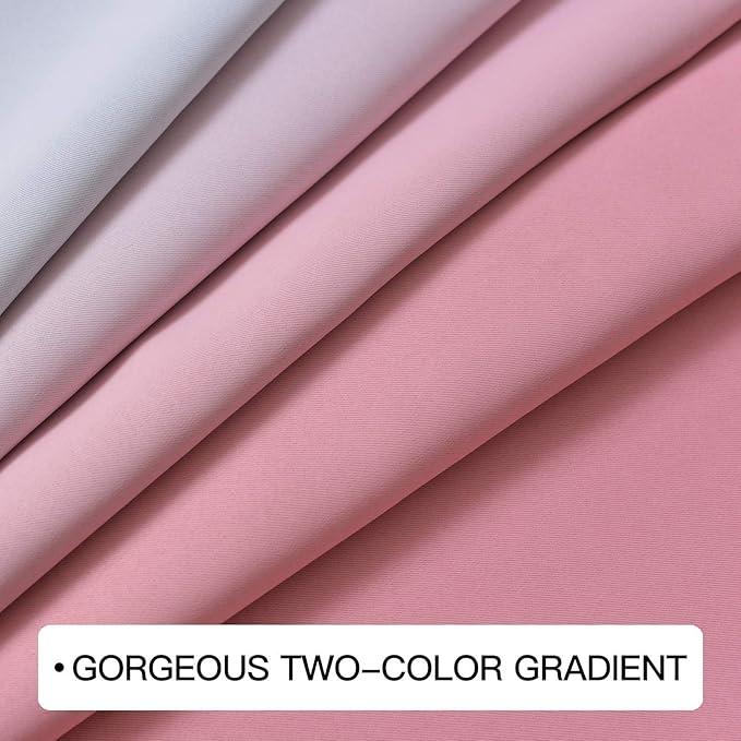 COSVIYA Grommet Ombre Room Darkening Curtains 72 inch Length 2 Panels, Pink and Grayish White Light Gradient Drapes Blocking Insulated Thermal Window Curtains for Bedroom/Living Room,52x72 inches