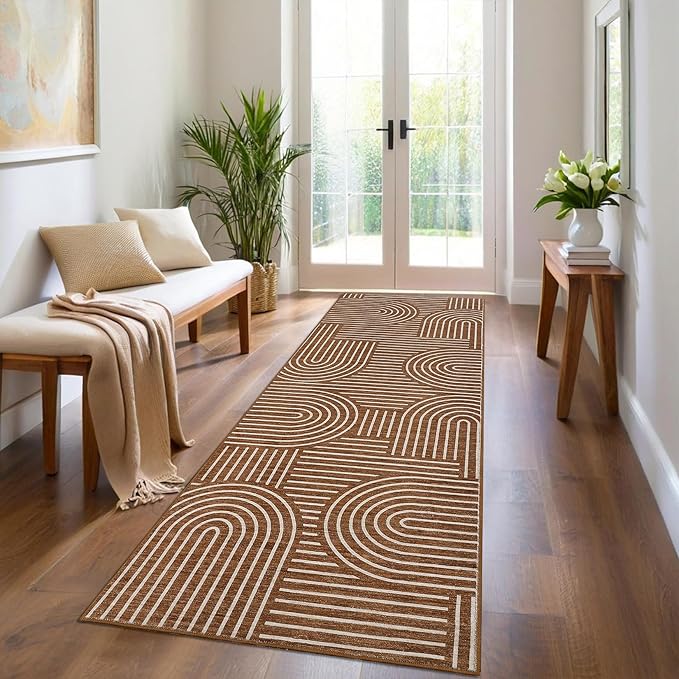 ROYHOME Modern Rug 2x6 Runners for Hallways, Abstract Kitchen Runner Rugs Non Slip Bath Runner, Rainbow Washable Runners Rug for Bedroom, Soft Long Rugs for Entryway Bathroom Laundry Dorm, Copper