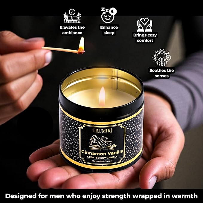 Vanilla Candle with Cinnamon Strong Scented Soy Candel Natural Non Toxic Velas Aromáticas for Women Gift for Fall Christmas Holidays Pack of 1 5Oz Decorartive Travel Tin