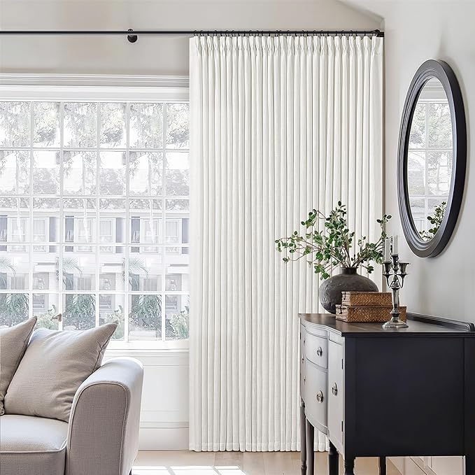 Pinch Pleated Linen Curtains 126 Inches Long for Living Room Bedroom Light Filtering Modern Neutral Window Drape 126 Inch 2 Panels Set with Hooks Rings Extra Long Semi Sheer Curtain Beige White