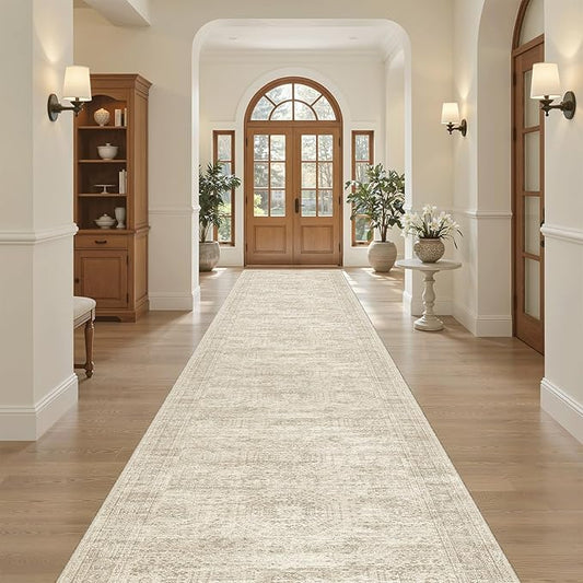 Soalmost Hallway Runner Rug 3x16 - Vintage Non Slip Washable 16ft Kitchen Runner for Entrance Soft Long Carpet Runners for Living Room Bedroom Dining Room, Beige