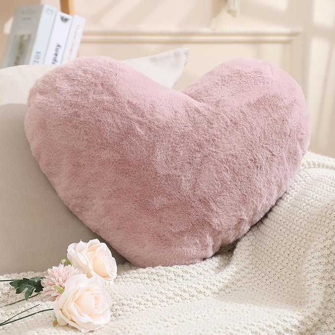 EastTree Heart Pillows, Dusty Pink Heart Shaped Pillows, Ultra Soft Extra-Large Fluffy Pillows, Love Throw Pillows Gifts, Women Girls Living Room Decor 15x18 Inch