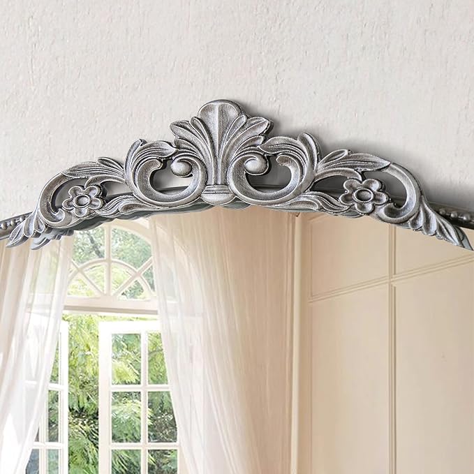Micasso Antique Wall Silver Mirror: 40" x 29" French Baroque Vintage Mirror - Traditional Ornate Decorative Arched Mirrors for Wall/Bathroom/Entryway/Fireplace/Hallway - Home Decor for Living Room