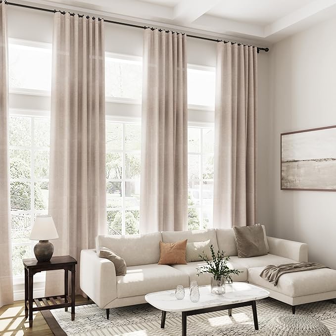 Oatmeal Linen Curtains 96 Inches Long for Living Room Rod Back Tab Vintage Rustic Farmhouse Light Filtering Curtain Burlap Textured Linen Drapes 96 Inch Length for Dinning Room Bedroom 52x96 8 FT