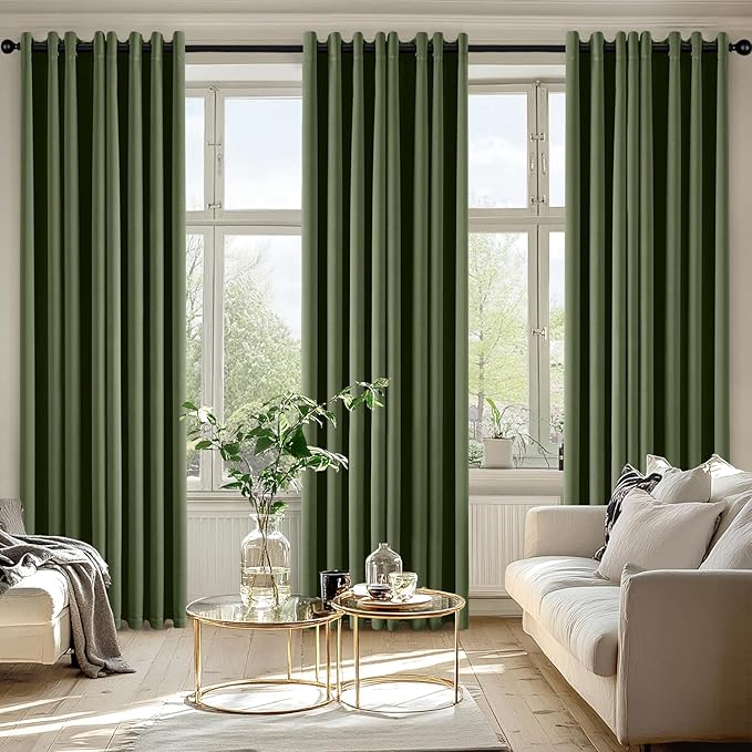 MIULEE Olive Green Blackout Curtains for Bedroom Living Room 84 Inches Long 2 Panels, Thermal Insulated Room Darkening Drapes Grommet Noise Reducing Light Blocking Window Treatments 50x84 Inch