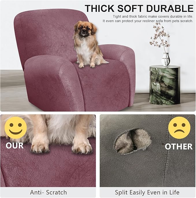 ANARACHON Leather Look Recliner Chair Covers, 4 Pieces Recliner Covers Non Slip, Soft Cover for Reclining Chair, Washable Furniture Protector for Pets (1 Seater, 025 Red)