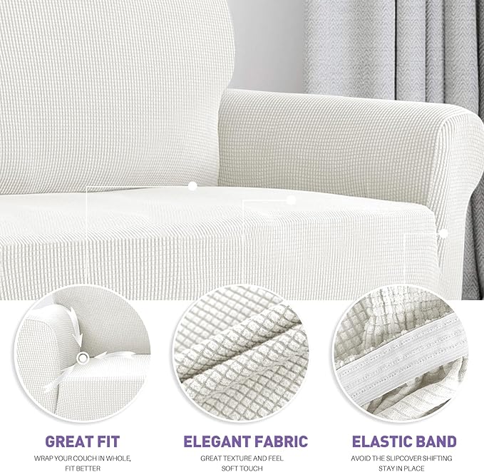 ZNSAYOTX Stretch Oversized Couch Cover Universal Sofa Covers for Living Room Dogs Pet Furniture Protector Spandex Extra Large Sofa Slipcovers with Anti Slip Foam Sticks (White, XL Sofa)