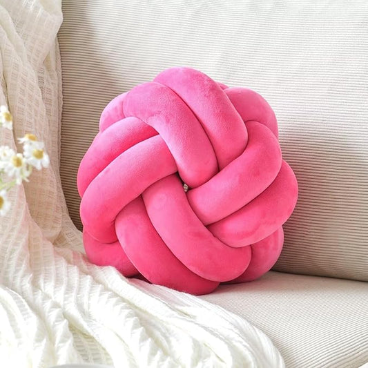 Knot Pillow Ball, Soft Home Decorative Throw Pillows Cushion, Round Changeability Knotted Pillows, Modern Home Handmade Cushions for Bedroom, Sofa, Couch (8 Inch, Hot Pink)
