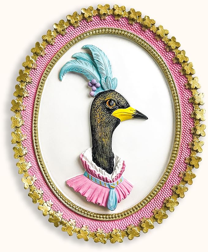 97 Decor Vintage Goose Decor For Home Kitchen - Pink Ovall Wall Art, Handcrafted Wall Sculptures For Living Room Decorations, Unique Walls Pediments For Girls Bedroom, Nursery