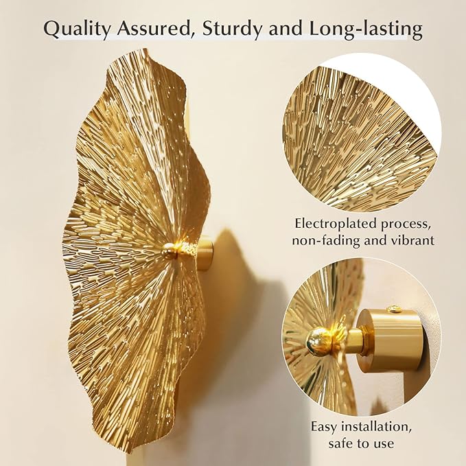 Gold Wall Decor for Living Room Hallway, 7PCS Metal Wall Art Hanging Sculptures Bedroom Decoration, 3D Metal Leaf Accent with 5 Sizes, Large Modern Artwork for Home Office Bathroom Kitchen