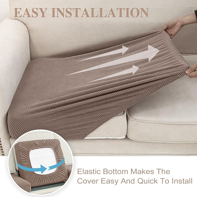 LA MEACK Couch Cushion Cover Seat Cushion Cover Stretch Armchair Cover Separate Sectional Sofa Slipcovers Furniture Protector(1 Piece for Seat or Sofa Backrest, Khaki)