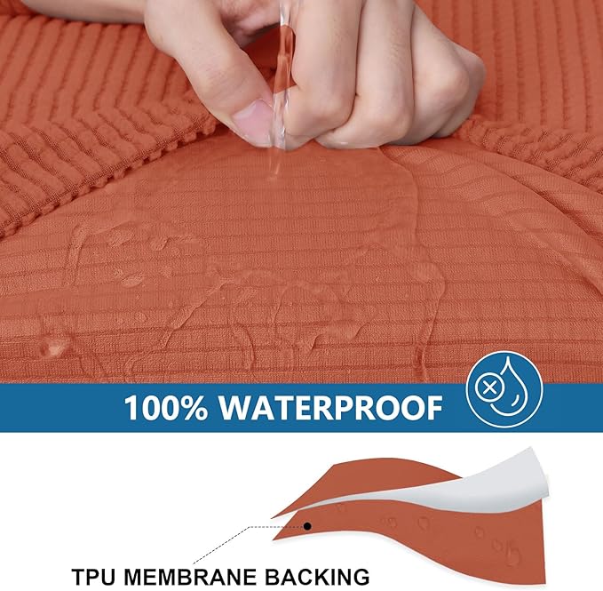 hyha Waterproof Couch Cushion Covers for Pets, Non Slip Sofa Seat Cover for Dogs Washable, Soft Thick Stretch Jacquard Fabric, Sofa Slipcovers with Elastic Bottom (1 Piece for Medium, Rust)