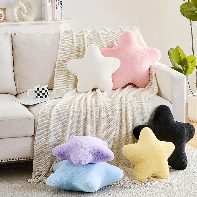 CANGHI Star Pillow 15.7" Yellow Star Shaped Decorative Throw Pillow for Couch Bed Aesthetic Plush Floor Seating Cushions with Soft Faux Rabbit Fur for Sofa Bedroom Living Room