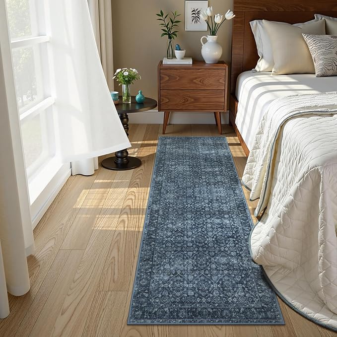Hedlive Navy Blue Runner for Hallway, 2x6 Washable Kitchen Runner Rug Non Skid Washable,Soft Runners for Entryway Bedroom, Low Pile Carpet Runners for Entry Bathroom Bedside (2'x6',Blue)
