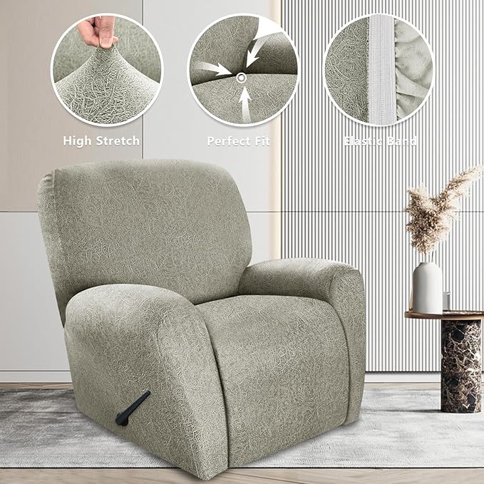 ANARACHON Recliner Chair Covers Leather Look, 4 Pieces Recliner Covers Non Slip, Soft Slipcovers for Large Recliners, Furniture Protector Washable for Pets (1 Seater, 05 Beige)