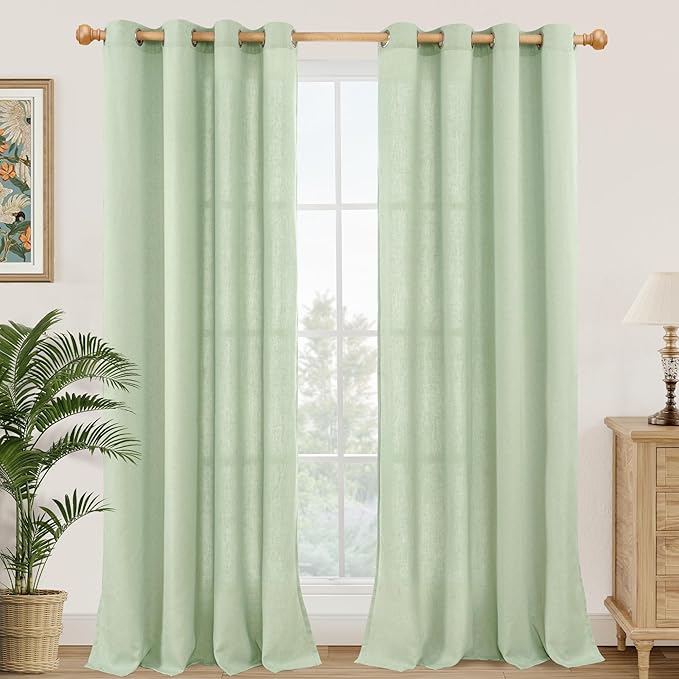 YoungsTex Sage Linen Curtains for Living Room Spring Decor, Light Green Light Filtering Drapes with Grommet for Dining Bedroom Boho Privacy, 2 Panels, 52 X 95 Inch