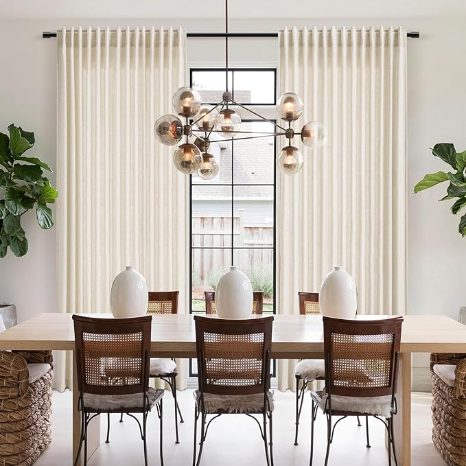 Nanspring Warm Beige Linen Curtains 102 Inches Long Rod Pocket Back Tab Drapes 2 Panels Set for Living Room Bedroom Light Filtering Semi Sheer Warm Beige Curtain 102 Length for Patio Door 52x102