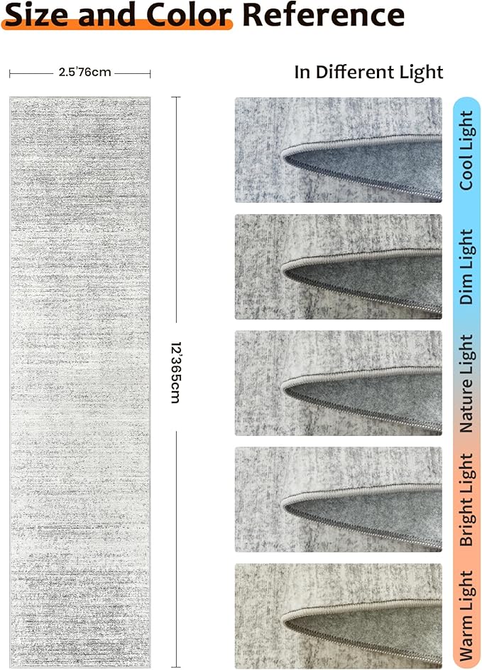 Art&Tuft Non-Slip Runner Rug - 2'6"x12' Runner Rug Washable Low-Pile Rugs Runners, Soft Distressed Carpet Runner for Bedroom Bathroom Kitchen Laundry Living Room, Grey