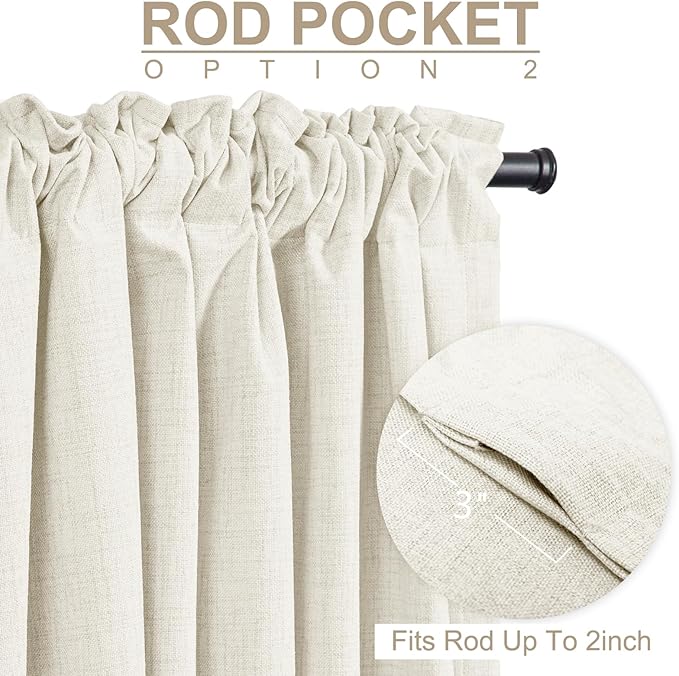 100% Blackout Shield Linen Blackout Curtains for Bedroom 84 Inches Long, Back Tab/Rod Pocket Living Room Drapes, Thermal Insulated Blackout Curtains 2 Panels Set, 50" W x 84" L, Beige White